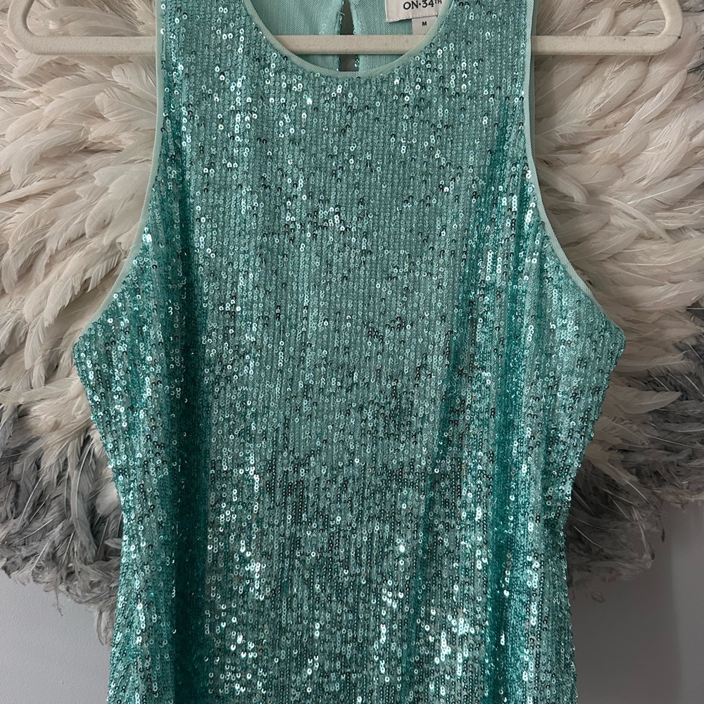 On 34th - Sequin Sleeveless Top - Aqua